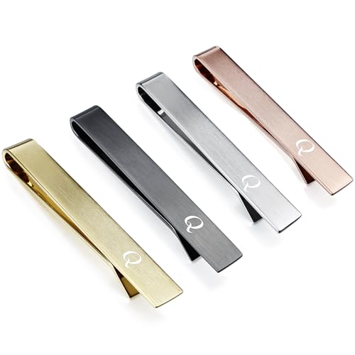 Image of HAWSON 2 inch Tie Clips for Men-Skinny Tie Bar Personalized Letter Tie Clip Set for Wedding Anniversary Business and Best Gift for Him