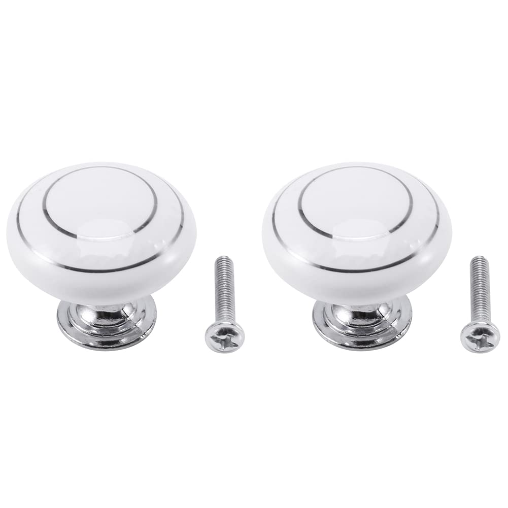 Jnchdghwa White & Silver 2 X Ceramic Door/Wardrobe/Cabinet/Cupboard Knob Handle Drawer White