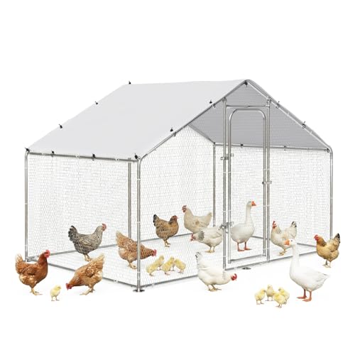 Image of LEMBERI Metal Chicken Coop Spire Roof Walk in Chicken Run Pen for 6 Chickens, Galvanized Rabbits Duck Poultry Cage with Waterproof Cover for Outdoor,Backyard and Farm
