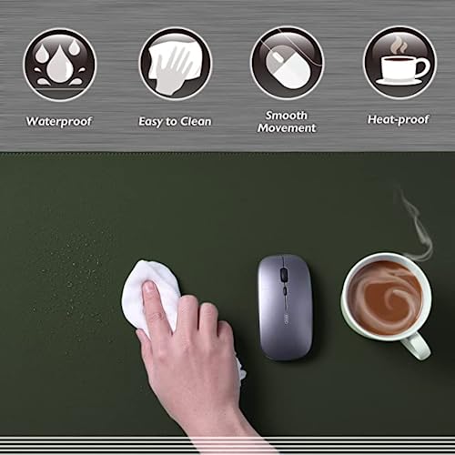 Image of AROPANA Vegan Leather Desk Mat | Large Reversible Mouse Pad & Computer Table Protector | Dual-Side Waterproof Extended Laptop Pad with Edge-Stitched Design (70 x 35 CM, Deep Green & Grey)