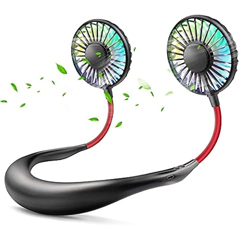 MZTDYTL Portable Fan, Hand Free Mini USB Small Personal Fan with Rechargeable Bettery Operated Neck Fan with 3 Speed Color Changing LED 360°Free Rotation for Sports,Office,Outdoor,Travel,Home Cover