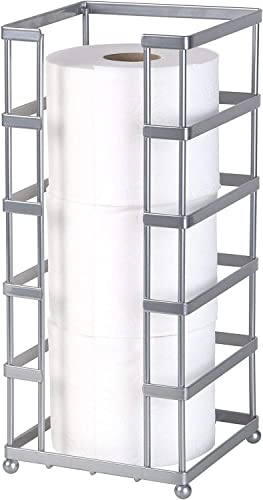 Richards Toilet Paper Holder Stand - Free Standing Storage and Bathroom Decor - Holds Standard, Jumbo and Mega Size Rolls - Decorative Modern Chrome Metal and Wire Design