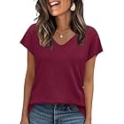 WIHOLL Womens Summer Tops Trendy Casual Cap Short Sleeve Sweater Beach Vacation Clothes Travel Outfits 2025 Casual V Neck T Shirts Soft Cute Spring Tops Tshirts Shirts for Women Wine Red L