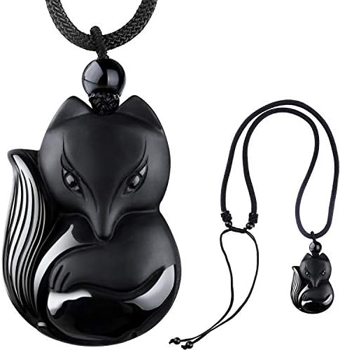 COMPONALL Fox Obsidian Necklace for Women, Fox Jewelry for Girls Gemstone Necklaces Pendant for Women Healing Crystal Necklace Protection Amulet Charm for Girls Mothers Day Jewelry Gift