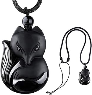 COMPONALL Fox Obsidian Necklace for Women, Fox Jewelry for Girls Gemstone Necklaces Pendant