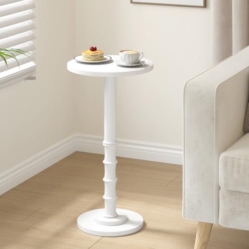 TUTOTAK Round Side Table, Small Drink End Table with Solid Wood Leg