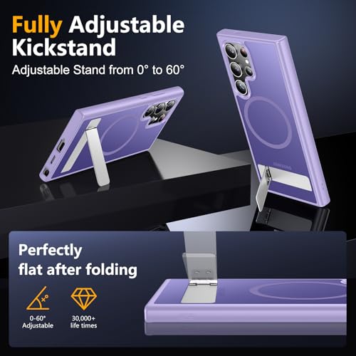 Image of SPIDERCASE Magnetic for Samsung Galaxy S23 Ultra Case, [3 Stand Ways][ Military Grade Drop Protection] with Invisible Stand Shockproof Slim Case for Samsung S23 Ultra 6.8 inch, Light Purple