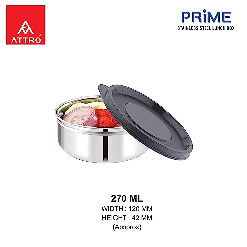 Image of ATTRO Prime Stainless Steel Single Wall Storage Containers Airtight & Leak Proof Containers for Office Use, School, Picnic, 250ml - Black-Set Of 4