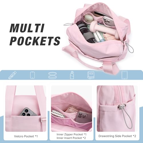 G4Free Mini Gym Bag for Women, Small Duffle Bag with Wet Pocket and Detachable Strap,Lightweight Gym Bag for Workout/Sport/Travel（PINK）3