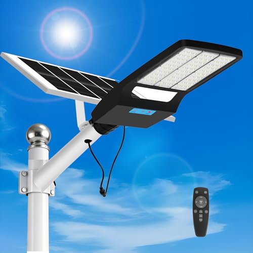 VISLOGeya Solar Street Light 20000LM, Solar Flood Lights Outdoor,IP67 Waterproof, Dusk to Dawn + Motion Sensor, Remote Control, Easy Install for Yard/Garage/Parking Lot (1 Pack)