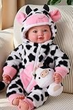 BABESIDE Baby Doll Girl - 17-Inch Soft Body Realistic Baby Doll with Blue Eyes and Cow Outfit Lightweight Real Life Baby Dolls for 3+ 4 5 6 7 8 9 Years Girl Birthday Gifts, Pretend Play and Christmas