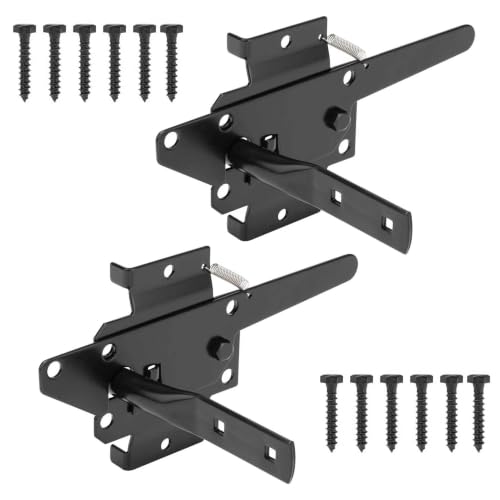 Image of Heavy Duty Self-Locking Gate Latch for Wooden Fence, Post Mount Automatic Gate Lock Gravity Door Latch Hardware for Secure Pool, Outdoor Garden, Metal Gates Vinyl Fences,2 Pack, Black Finish