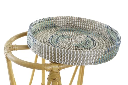Reposapiés de ratán azul turquesa, puf cuadrado de seagrass y taburete auxiliar 41cm 5