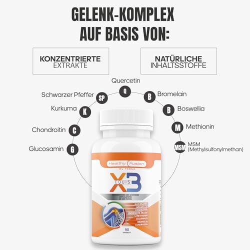X3 Healthy Fusion | Komplex aus Glucosamin, Chondroitin, Kurkuma & MSM | Für starke Gelenke, gesunden Knorpel & leistungsfähige Muskeln | Lindert Schmerzen & verbessert die Beweglichkeit | 90 Kapseln