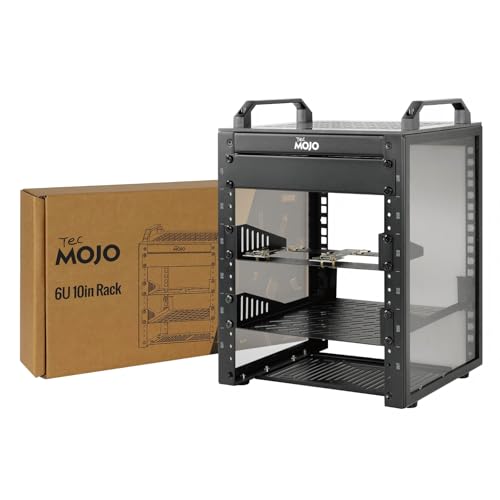 Image of Tecmojo 6U Network Rack, 10 inch Mini Server Rack with 2 Side Translucent Panels & 2 Top Handles, 7.87 inch Deep, for 10 inch IT Equipment & A /V Devices, Black