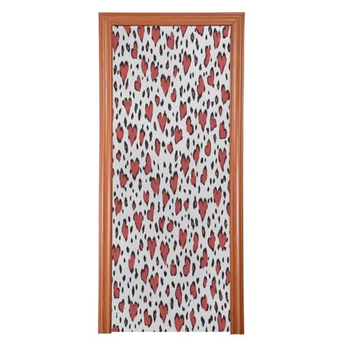 FLildon Love Heart Leopard Valentine's Day Door Cover Decoration, Party Accessory Porch Decor for Festive Ornament Room Door Covers 35 x 79 Inch