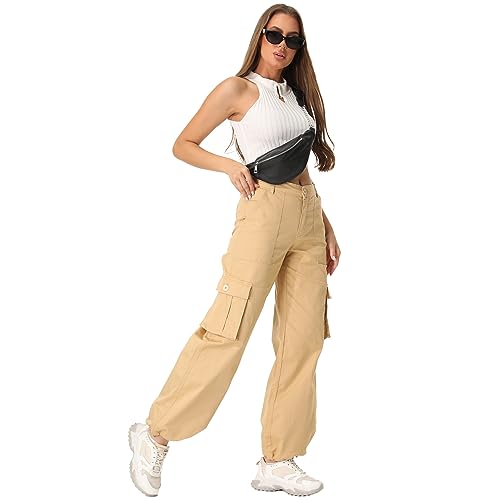 XNYAMA Wide Leg Cargo Pants Womens Girls Cotton Baggy Streetwear Casual Trendy Work Trousers with 6 Pockets4