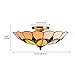 BAYCHEER HL298682 Tiffany Style Ceiling Fixture Flush Mount Ceiling Light Mediterranean Glass Shade Lamp Semi Flush Mount Light use 3 E26 Light Bulbs Blue and White