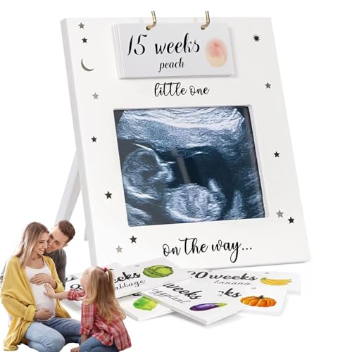 Rppiup Baby Scan Photo Frames, Pregnancy Announcement Mum to Be Gifts with 8-40 Countdown Weeks Calendar, Baby Announcement Pregnancy Gifts for Mum Expecting (Fruit/Vegetable), Gender Reveal Gifts