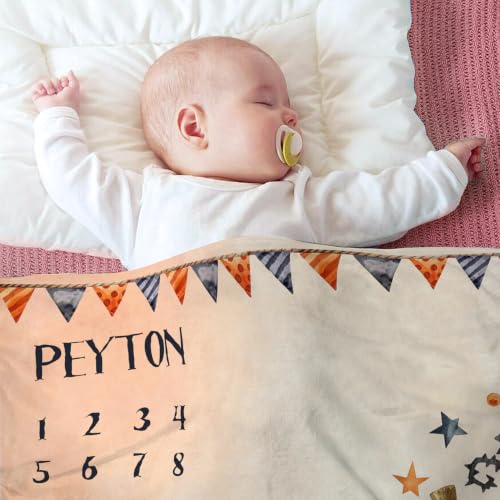 Image of OLIVE OLIVIA Personalized Monthly Baby Milestone Blanket,30 inchx40 inch | Baby Months Blanket, Perfect Custom Newborn Gifts With Star Frame
