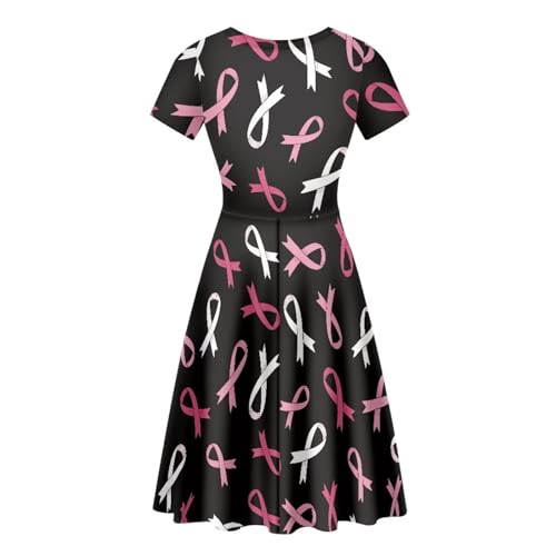 Image of HUGS IDEA Womens Puffy Swing Midi Dress Round Neck Short Sleeve Party A-Line Dresses