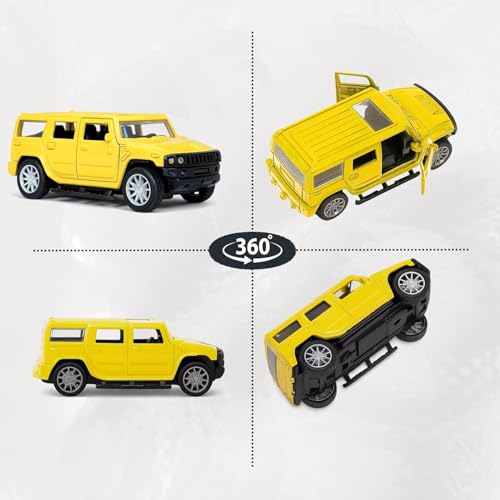 Image of Amisha Gift Gallery Hummer SUV Diecast Metal Car Toy for Kids, Yellow | Scale Racing Model, Pull Back Action, Opening Doors, For Kids Boys and Girls