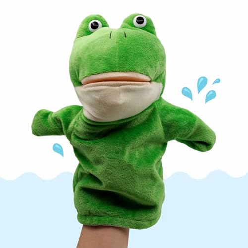 PLAYZOCO Marioneta Mano Peluche de Rana, Títere de Mano de Rana, Finger Puppet, Marioneta Animales, Juguete Educativo, Material Algodón de Felpa y PP, Tamaño 25 cm, Diseño Rana