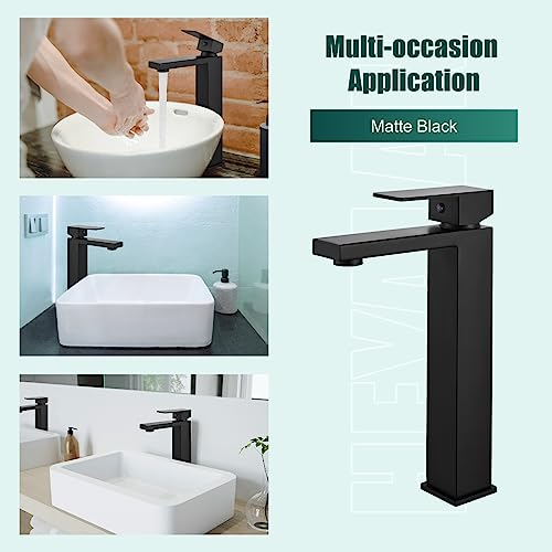 Heyalan Black Restroom Faucet,Bathroom Vessel Sink Faucet Single Handle Basin Bowl Tap Sus304 Stainless Steel Tall Body 1 Hole Lavatory Vanity Mixer Bar Tap With Pop Up Drain Tall Spout Deck Mount #TOP4