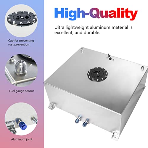 Edicapo Universal 20 Gallon 80L Fuel Cell Tank Polished Aluminum Silver With Cap/Level Sender/12Ft Oil Feed Line #TOP2