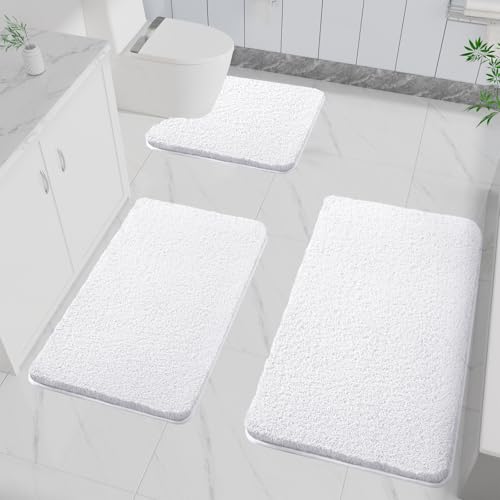 LUOJINYI Lot de 3 tapis de bain antidérapants, doux, absorbant l'eau, en microfibre, pour la salle de bain, lavable en machine, pour baignoire, douche et...