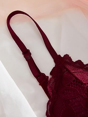 Image of RoseSeek Women's 4 Pack Floral Lace Adjustable Straps Wireless Bra Scallop Trim Molded Bralettes Sets