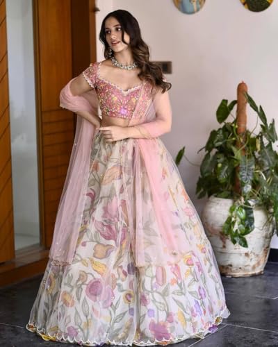 Image of LUXE VIBE Printed Chinon Silk Lehenga Choli with Sequins Embroidered Net Dupatta & Stitched Banglory Silk Blouse for Women