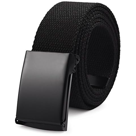 Mens Canvas Nylon Tactical Belt - Military Black Quick-Release Heavy Duty Automatic Metal Buckle Adjustable 130cm Women Unisex for Hiking Casual Jeans Suits Work Suitable for Waist Size 50" inch Cover