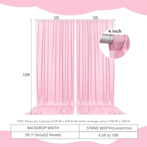 Image of 2 Panels Light Pink Backdrop Curtain, 10 x 10 Feet Polyester Background Curtains for Parties, Weddings, Baby Showers, Halloween, Christmas, Birthday Party Photoshoot Backdrop Curtains Decorations