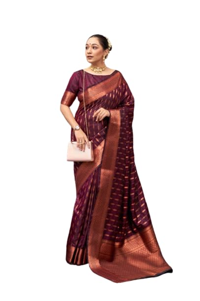 Flosive Women's Beautiful Mix Color Kanjivaram Silk Saree With Zari Weaving (Coffee)