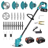 Tagliabordi a Batteria, Decespugliatore 700W con 2x 4.0Ah Batterie, Larghezza Taglio 15cm Pieghevole, 3-in-1 Tagliaerba & Falciatrice, 1.7kg Leggero per Giardino