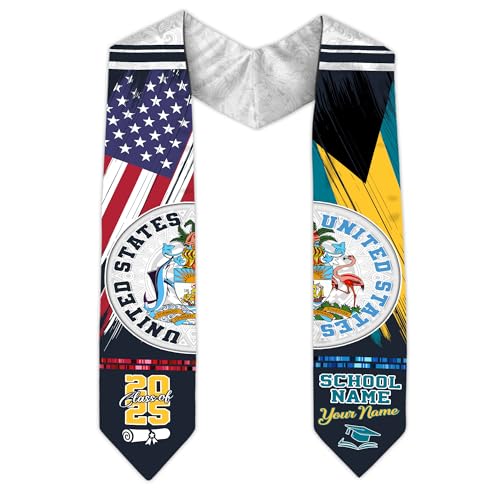 MonkeyVan Personalized Bahamas Graduation Stole, Bahamian Graduation Sash, Bahamas Flag Graduation Stole, Class of 2025 Bhm13