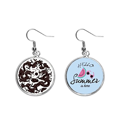 Pendientes de sandía y dragón chino estilo círculo para el lóbulo