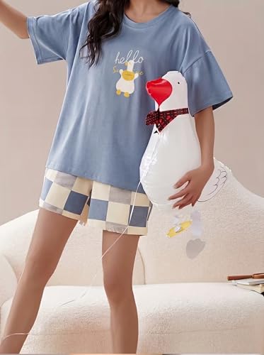 Image of Celary Korean Women's Pyjama Set|Cute Printed T-Shirt & Shorts Set|Soft Cotton Blend Women Night Suit Sleepwear| Shorts Set for Women