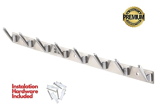 Image of Stainless Steel Cloth Hanger for Wall, Clothes Hook Hangers Door Mounted, Bathroom Hooks for Hanging Towel, Wall Mount Shirt Hangers, Dress Holder Hooks - 8 Pin-XL, Pack of 1, Silver