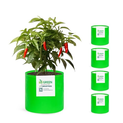 Image of HDPE Grow Bags for Plants 6X6 Inch (Pack of 5) | 260 GSM Heavy Duty UV-Protected Round Green Colour Plant Bags for Terrace and Vegetable Gardening | Strong & Reusable|