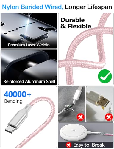 Image of Travel Essentials,Multi Charging Cable for Apple Watch Charger /iPhone /Samsung Charger,Type C /Lightning /iWatch /Micro Charging Cable for iWatch Ultra /10-2 /iPhone /Galaxy /Airpods[1.8M]-Pink