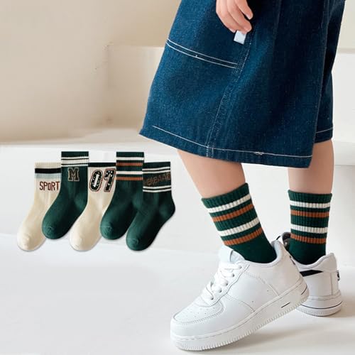 Toddler Socks, 5 Pairs Children Socks Spring Autumn Cotton Fashion Sock Boys Sport with Letter Print Students Sock3