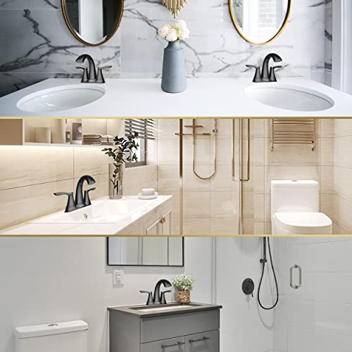 Imhomii 4" Black Centerset Bathroom Faucet,4 Inch Lavatory Faucet, 2-Handle Spout Centerset Vanity Sink Faucet In Matte Black, Soft Water Brass Faucet Compatible With All Drain Assembly W/O Lift Rod #TOP5