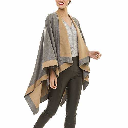 MELIFLUOS DESIGNED IN SPAIN Women's Shawl Wrap Poncho Ruana Cape Cardigan Sweater Open Front for Fall Winter (PC02-15)