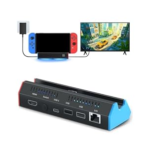 Switch TV Dock with 1000Mbps Ethernet LAN Port/4K HDMI Port, Portable Switch Docking Station for Nintendo Switch/Switch OLED, Replacement Official Switch Dock Base Stand (NO Cable Included)