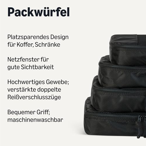 Amazon Essentials 4-teiliges Packwürfel-Reisezubehörset, Gepäckorganizer mit Doppelreißverschluss, Netzoberseite, 100% Polyester, mittelgroß, schwarz (früher Amazon Basics) 2