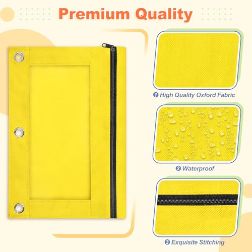 Image of Shemira Pencil Pouch for 3 Ring Binder, Binder Pencil Pouch with Smooth Zipper, Clear Window Pencil Case for Binder, Zipper Pencil Pouches, Big Capacity 3 Ring Binder Pencil Bag, Yellow