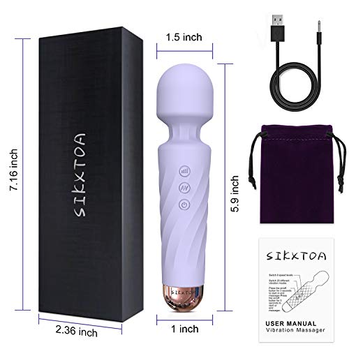 Sikxtoa Mini Vibrator, 8 Speeds 20 Patterns-G-Spot Cordless Wand Massager, Clitoral Stimulator, Dildo, Sex Toys, Rechargeable Handheld Powerful Silent Waterproof Female Adult Toys (Wave Lavender) #TOP6