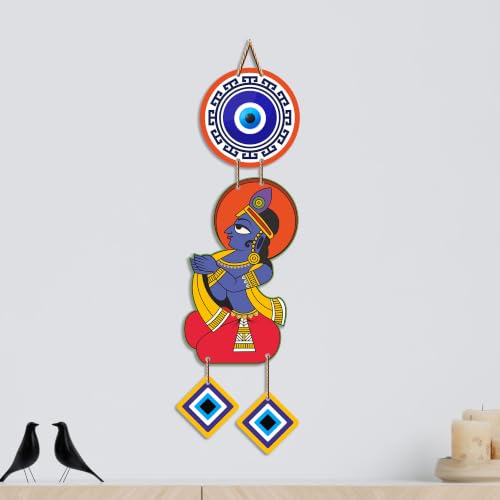 Image of Artvibes Cute Kanha Evil Eye Wall Decor for Main Door Entrance | Nazar Protection Hanging for Home Temple Living Room Bedroom | Good Luck Vastu Decorative Gift (WH 8574N)